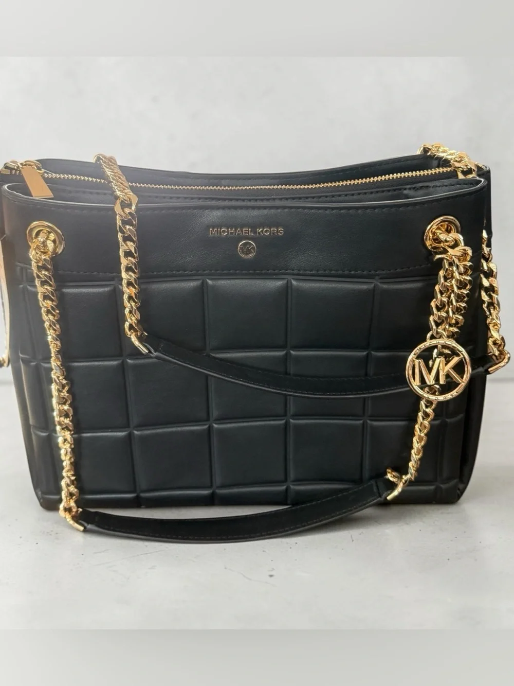 Michael Kors Black Quilted Leather Shoulder Bag with Gold Chain NWT $498